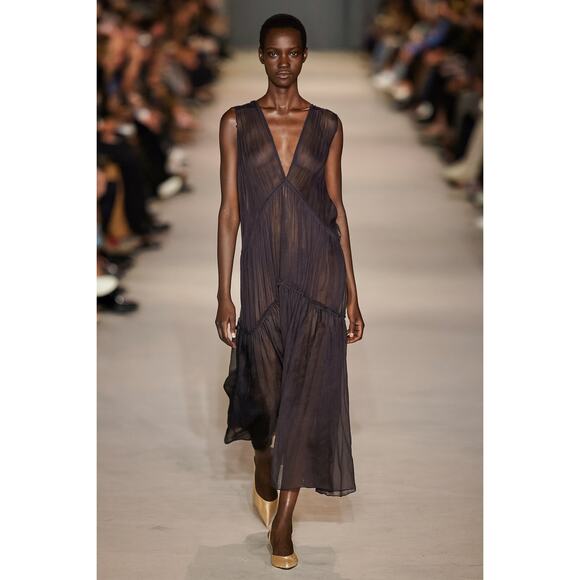 Jaga DTLA Sheer Babydoll Slouchy Slip Midi Dress M Designer Distressed Hem Black - Picture 1 of 11